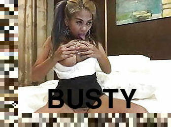 Busty Filipina Coco sucks her big nipples in Manila