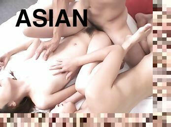 Asian Japanese Threesome Sex With 2 Hairy Pussy