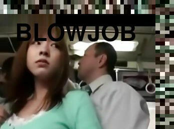 horny girl gives blowjob to bus passenger