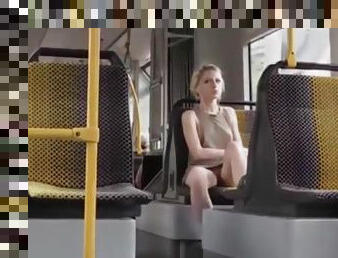 Amazing Blonde in Bus (downblouse and upskirt no pantie)