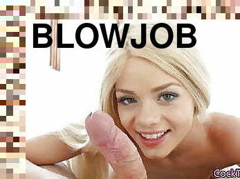 Cock teasing blonde beauty sucks hard dick