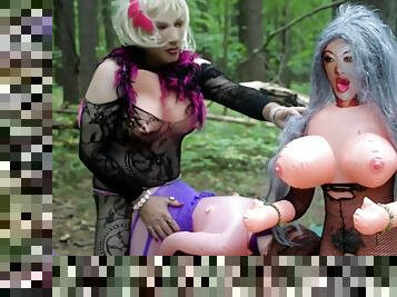 sissy erotic all day outdoor play with 2 sweet blowup doll babes PART 12