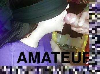 amatør, cumshot, brunette, bind-for-øynene