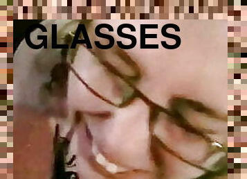 Dirty blonde woman in glasses gets a facial