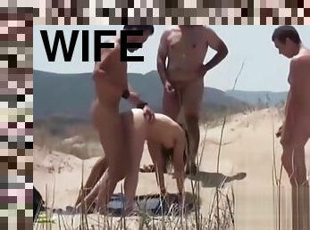 nudist, offentlig, kone, amatør, kamera, strand, voyeur