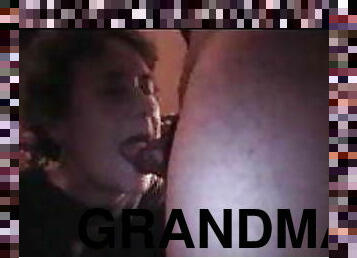 Grandma giving blowjob to a guy and swallowing cum