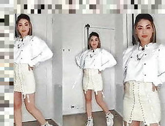 Clementine M try on haul, tight skirt hot legs