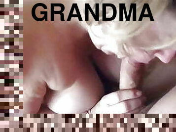 Grandma giving blowjob and getting cum in mouth