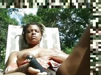 Cute black they/themme outdoor orgasm squirting in the sun