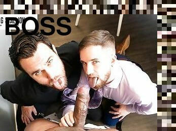 Two Hunks Have To Suck The Big Boss's BBC To Get Extension - Raging Stallion