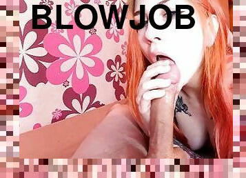Redhead babe gives morning blowjob