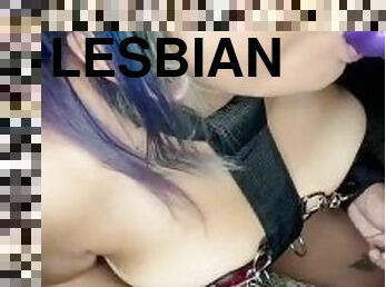 Lesbian slut sucks plastic cock in restraints