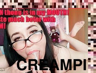 My worn thong in my mouth, dirty oral creampie - 3WetHoles