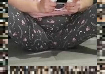 Milf peeing her self when playing on computer