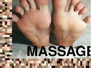 Nude feet massage with oil skinny boy