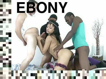 Ebony Babe Gangbanged In Group Sex Orgy