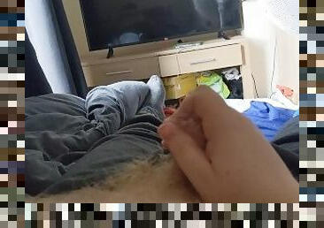 Jerking off my uncut chub cock