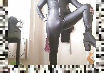 Trans Girl in Sexy Leather Catsuit