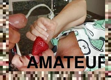 svær, amatør, blowjob, cumshot, stor-pikk, leke, mamma, ludder, facial, cum