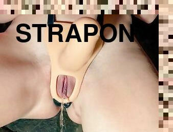 Piss with a strapon! Dirty Lady wears a strap-on and pissing
