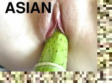 asiatisk, onani, pussy, amatør, milf, leke, grønnsak