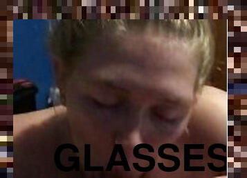 Little blond takes her glasses off