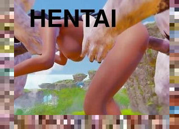 extrém, szörny, anális, nagy-faszok, kemény, dupla, nézőpont, hentai, lovaglás, 3d