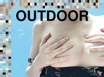 Exhibitionist Big Tit Tease and Booty Shake Outdoor