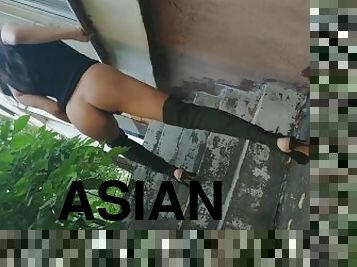 asiatisk, offentlig, shemale, ladyboy, pikk