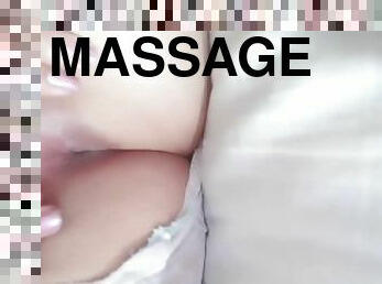 Massaging and  playing smooth pussy