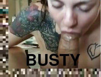 Busty Tattooed Slut Tries to Deepthoat