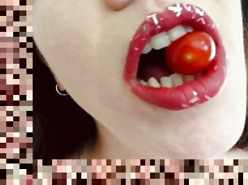 ASMR Sensually Eating Cherry Tomatoes Sexy Mouth Close Up Fetish by Pretty MILF Jemma Luv