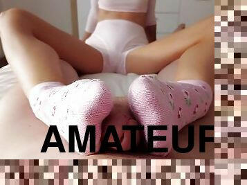 amatør, føtter, pov, cum, søt-sweet, søt, fetisj, footjob