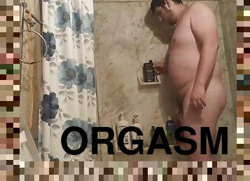 Fat dick teen pisses, showers and eats cum