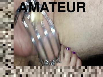 Fan Requested Purple Toes Teasing Hubby's Aching Caged Cock, pt 2/6