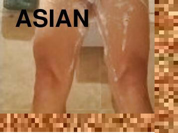 एशियाई, स्नान, अव्यवसायी, समलैंगिक, जापानी, बौछार, एकल, बॉल्स, शेव-किया-हुआ, लंड