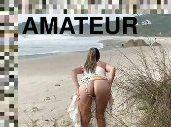 masturbation, public, amateur, ejaculation-sur-le-corps, milf, maman, branlette, plage, secousses, mère