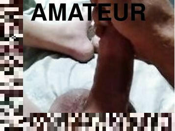 amatør, eldre, cumshot, stor-pikk, handjob, cum, alene, virkelig, pikk