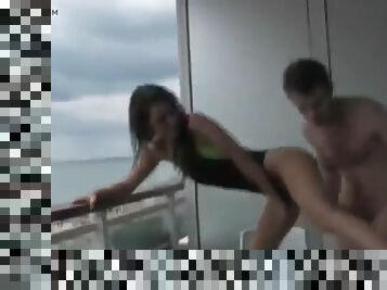 Dd fucks a bitch in swimsuit on hotel balcony