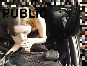 Brunette sucks dick fake cops on the streets