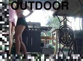 NO PANTIES MINI SKIRT HOT SEXY GIRLS BBQ PARTY OUTDOORS HAVING FUN IN FLIRTY SUMMER DRESSES - Pt.2