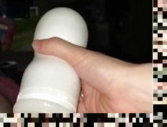 My wife jerks my dick with the Tenga masturbator