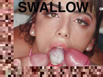 PremiumBukkake - Melody Teen swallows *** mouthful cumshots
