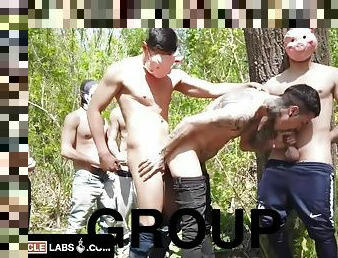 SayUncle - Tattooed Twink Receives Raw Ass Pounding From A Group Of Masked Strangers In The Woods