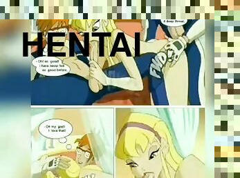 mamada, trío, rubia, hentai, club