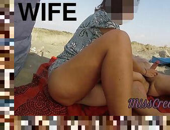 Exhibitionist Wife Outdoor Amateur Milf Handjob Big Cock On Nudity Beach Public In Front Of Voyeur With Cum With Miss Creamy