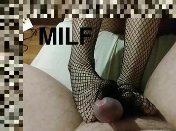 amatir, sayang, cumshot-keluarnya-sperma, jenis-pornografi-milf, ibu, kaki, sperma, berambut-pirang, fantasi, pakaian-jaring-ikan