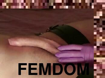 BDSM bondage femdom handjob with medical latex gloves
