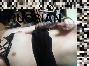 Russian shemale loves to play with her foreskin