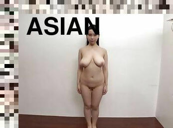 asiático, tetas-grandes, japonés, a-solas, morena